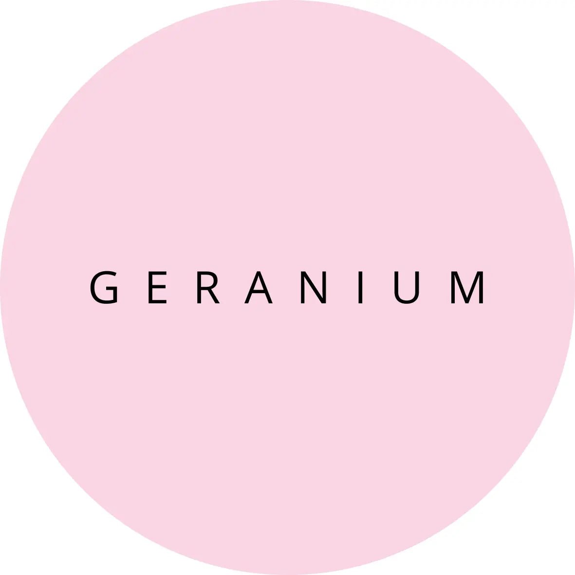 Namashea roze sticker met de geur Geranium, close-up van het productlabel.