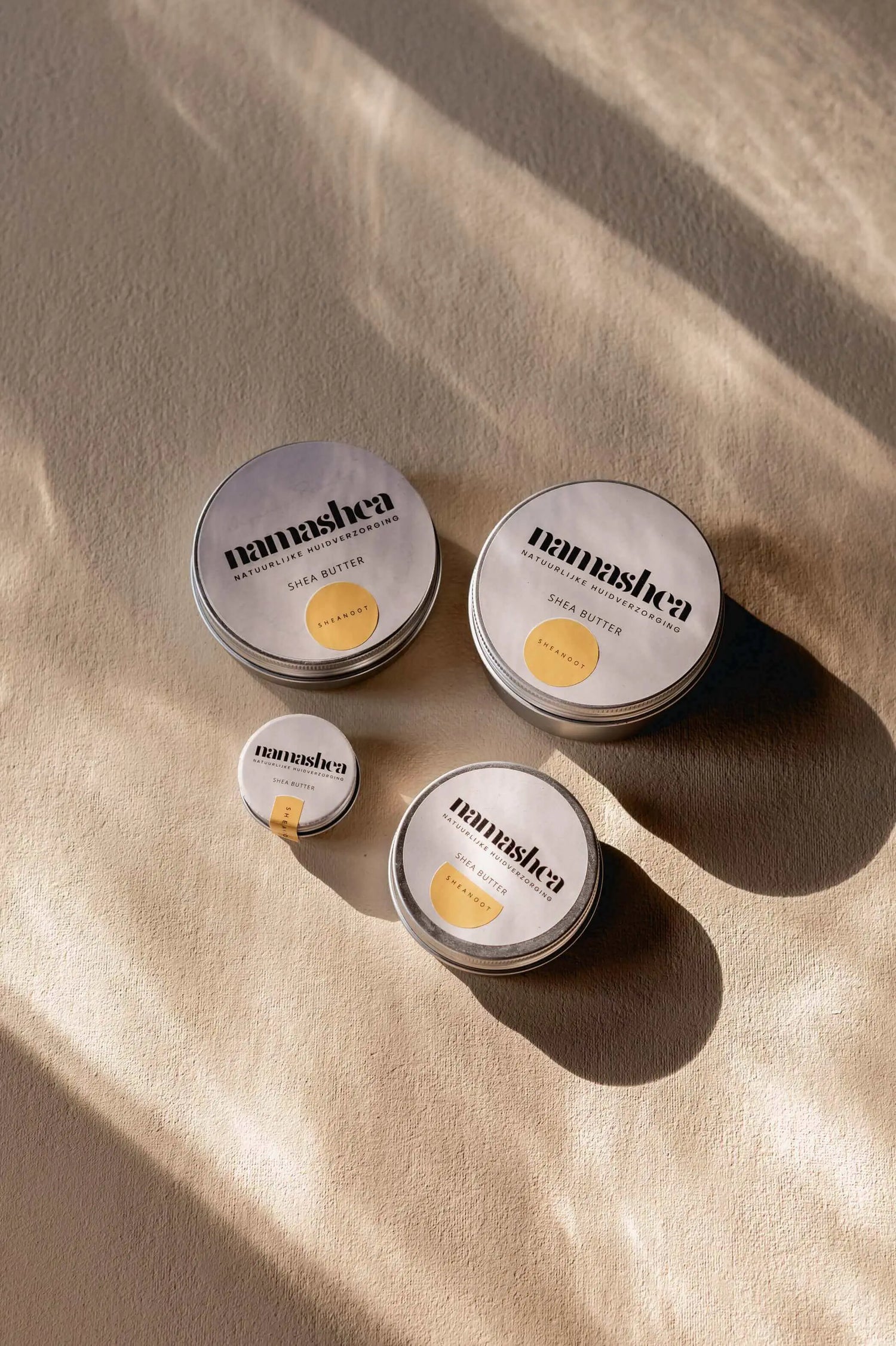 Namashea shea boter Naturel in alle varianten, samen weergegeven als complete collectie met het naturel label.
