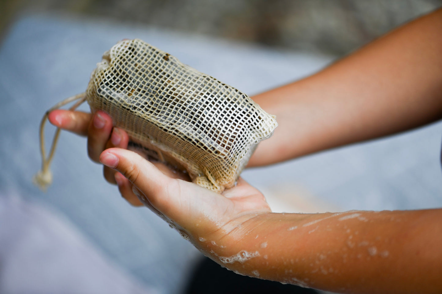 Black soap 200 grams in cotton soap net 