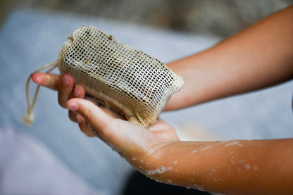 Black soap 200 grams in cotton soap net 
